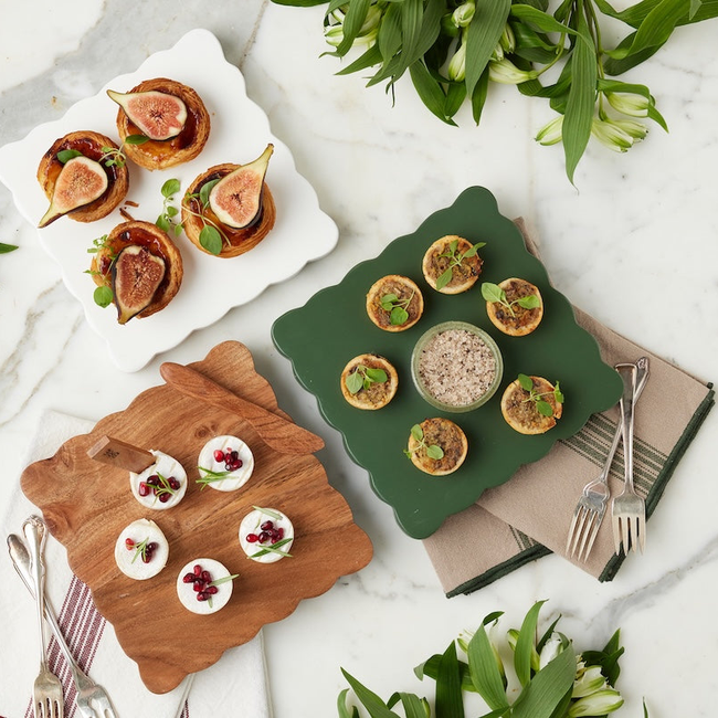 Square Scalloped Cheese Board with Cheese Markers, Small, Spruce Green-gallery-48009891872961