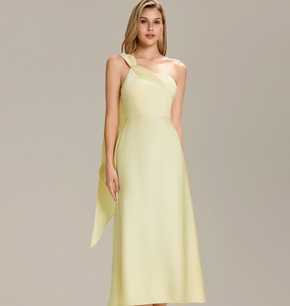 Satin One-Shoulder Midi Wedding Guest Dress