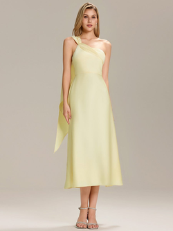 Satin One-Shoulder Midi Wedding Guest Dress