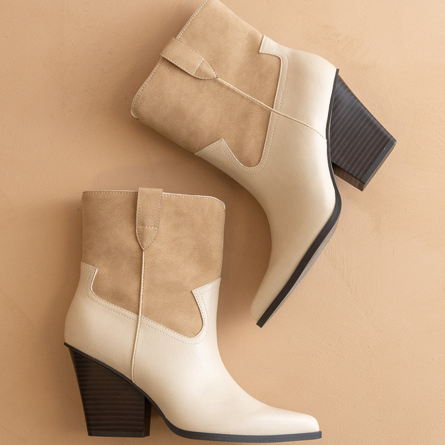 The Brooks | Beige Two Toned Western Bootie-gallery-37488330113201