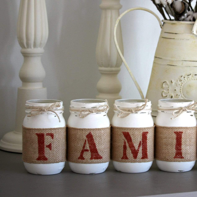 Rustic Home Table Decor | FAMILY Decorative Jars  - Two Sided-gallery-2340535304227