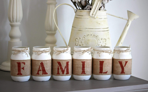 Rustic Home Table Decor | FAMILY Decorative Jars  - Two Sided
