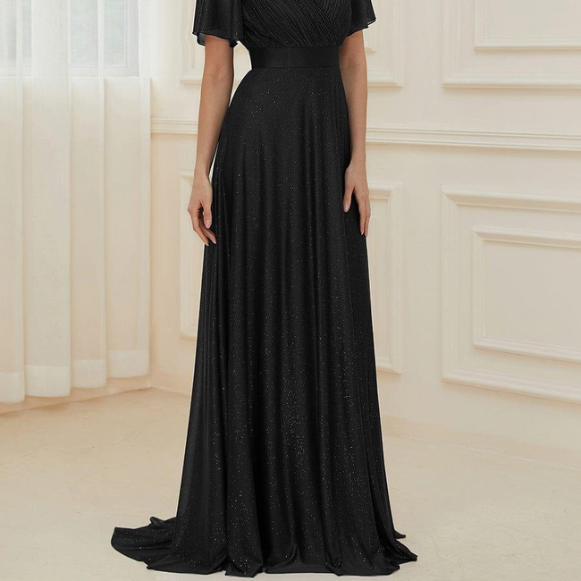ever LIORÉ|Sparkling Short Sleeve V-Neck Ribbon Waist A-Line Evening Dress-gallery-29626013974602