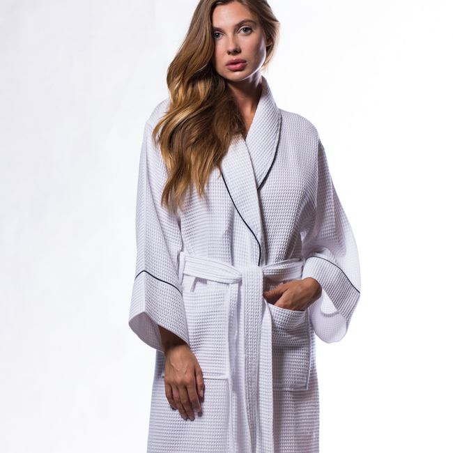 Waffle Shawl Long Robe Square Pattern White-gallery-46194654281987