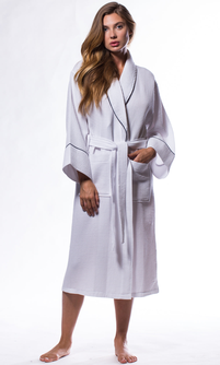 Waffle Shawl Long Robe Square Pattern White