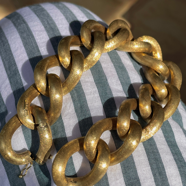 Vintage Yellow 14K midcentury florentine finish round curb bracelet, 6.75 inch fit-gallery-56049050255675