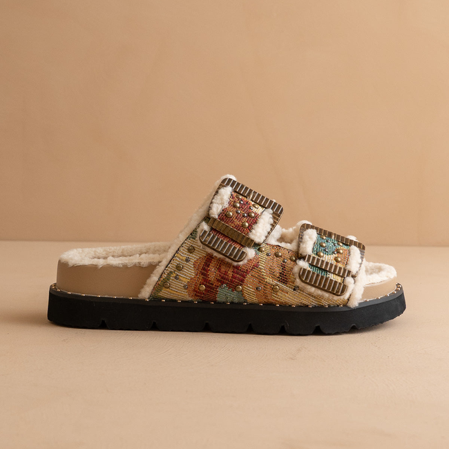 The Gaylen | Floral Tapestry Fleece Lined Slipper Slide-gallery-38968694735025
