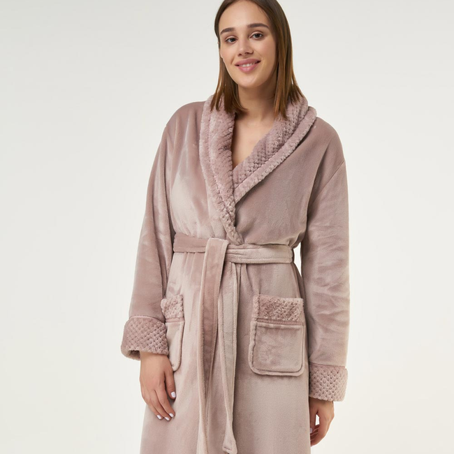 Blush Pink Plush Soft Warm Fleece Womens Robe-gallery-46194505777411