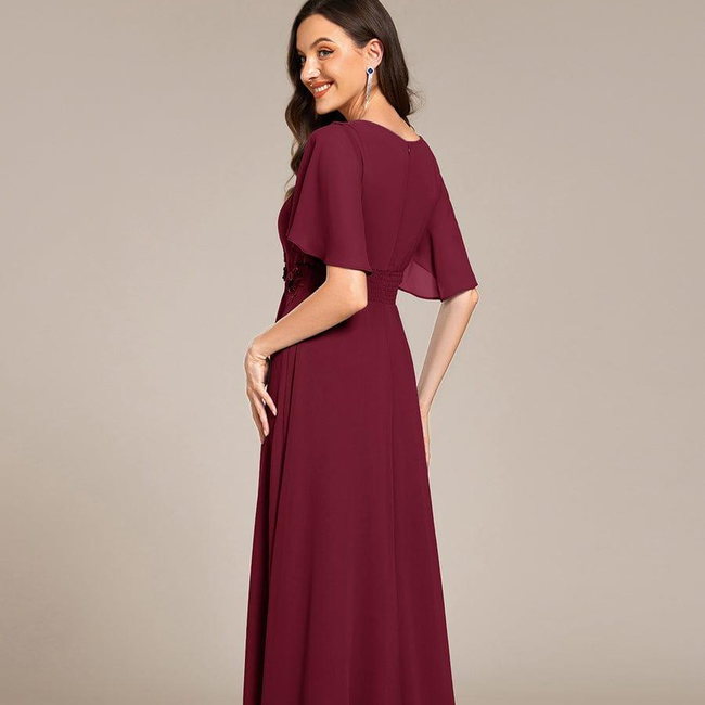 ever ASPYN|Short Sleeve Pleated Applique A-Line Floor-Length Formal Evening Dress-gallery-32875370971210