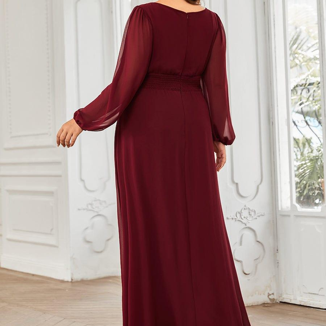 pretty CELESTE|Plus Size See-Through Puff Sleeve Chiffon Mother Dress-gallery-30780754264138