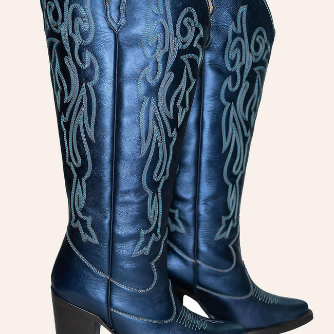 Bristol Metallic Navy Wide Calf Boots-gallery-38281971957984
