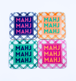 Mahjong Coasters, 4 Set  | Gift or Prize | Green, Pink, Blue, Orange