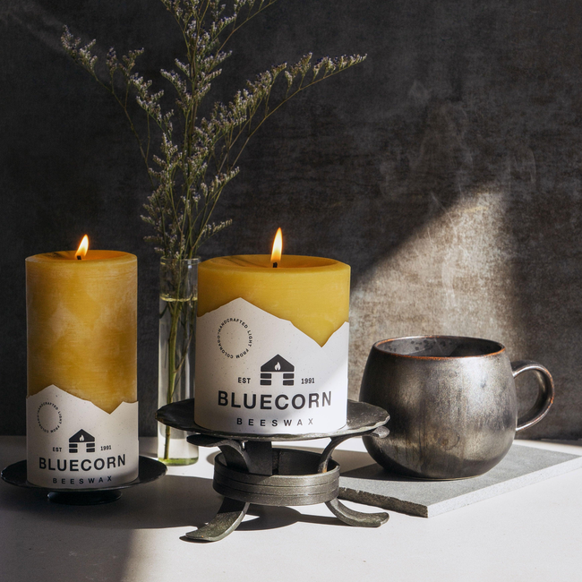 Large Raw Beeswax Pillar & Hand-Forged Holder Gift Set-gallery-39117986070774