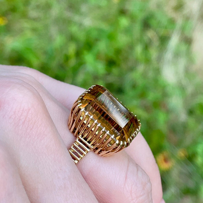 Vintage yellow 14K retro era Citrine ring, size 5.75 or 6-gallery-53768592785723