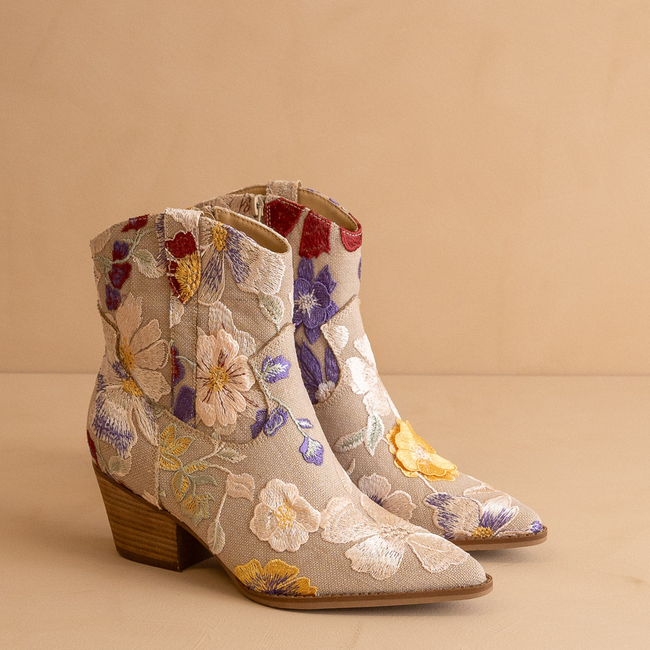 The Wanda | Taupe Floral Appliqué Cowgirl Boot-gallery-38019610280113