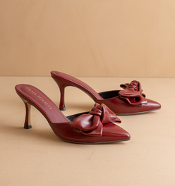 The Jane | Burgundy Wine Pointed Toe Bow Accent Kitten Heel