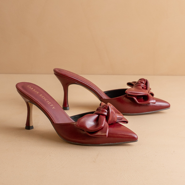 The Jane | Burgundy Wine Pointed Toe Bow Accent Kitten Heel-gallery-38968716689585