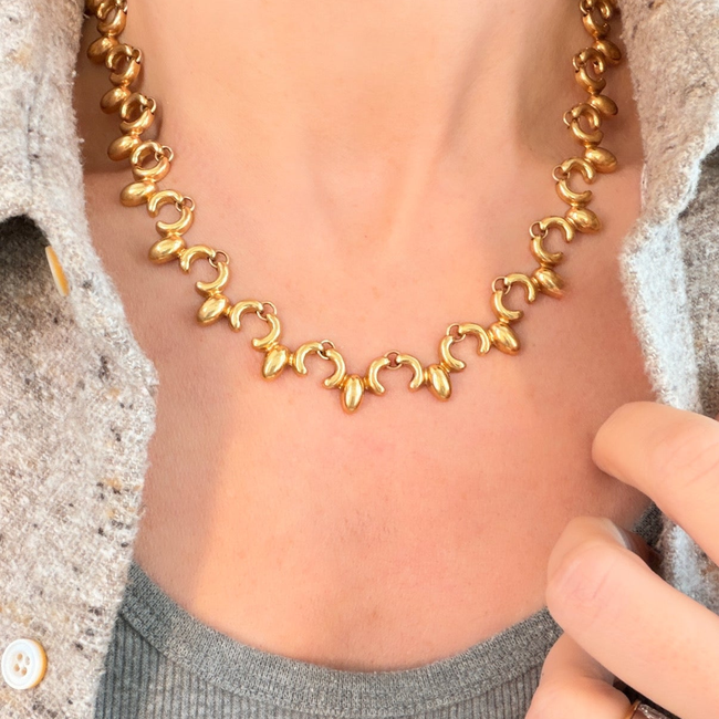 Vintage yellow 18K ornate articulated chain, 17.25 inch-gallery-57436790620475