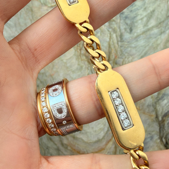 Vintage yellow 18K Chimento designer diamond bars curb chain, 15 inch-gallery-57436706799931