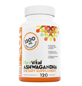 Plantvital Ashwagandha Capsules with Black Pepper for Normal Stress Response, Normal Sleep