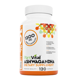 Plantvital Ashwagandha Capsules with Black Pepper for Normal Stress Response, Normal Sleep