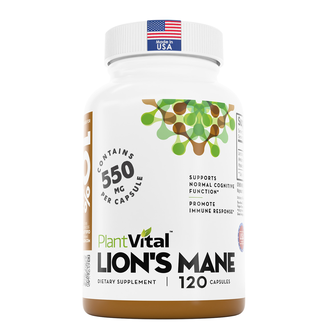 Plantvital Lions Mane Supplement - Organic Lion's Mane Mushroom Capsules