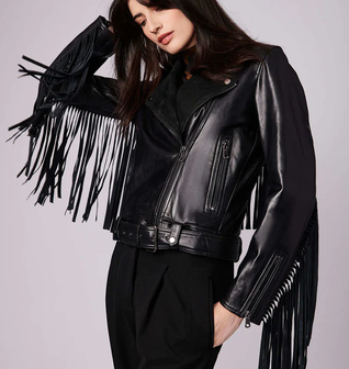 Extended Fringe Leather Moto Jacket