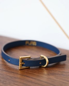 Cannon Navy Leather Dog Collar