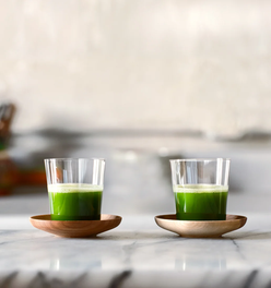 Matcha Shot Glass & Wooden Saucer (Set of two)