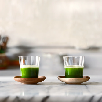 Matcha Shot Glass & Wooden Saucer (Set of two)