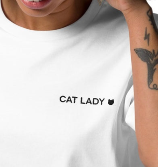 Cat Lady Embroidered Tee White