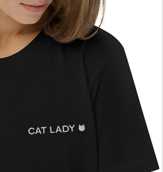 Cat Lady Embroidered Tee Black