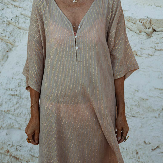 Cotton Lurex Caftan Tan Color Dress.jpg