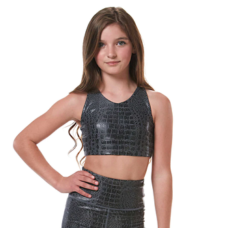 Vitality V-Neck Crop Top - Black Crocodile