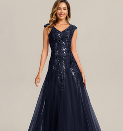 ever FREYA|Embroidered Sequin Cap Sleeve Evening Dress