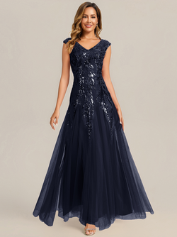 ever FREYA|Embroidered Sequin Cap Sleeve Evening Dress