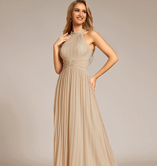 ever EVERLAINE|Halter Neck Pleated Glittery Formal Evening Dress with Empire Waist
