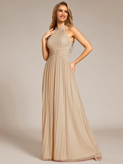 ever EVERLAINE|Halter Neck Pleated Glittery Formal Evening Dress with Empire Waist