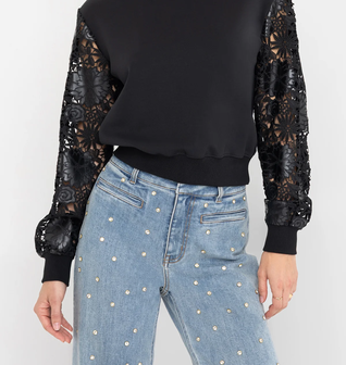 Theron Guipure Combo Sleeve Sweatshirt
