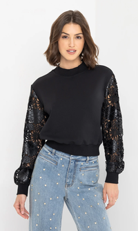 Theron Guipure Combo Sleeve Sweatshirt