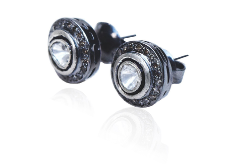 Sliced Diamond + Pave Stud Earrings