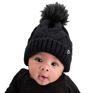 Infant Cable Knit Faux Fur Pom Beanie (FJBH2)