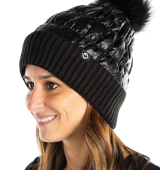 Women's Puffer Faux Fur Pom Pom Beanie (FJH3)