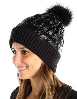 Women's Puffer Faux Fur Pom Pom Beanie (FJH3)