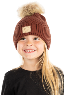 Toddler Diagonal Stripes Faux Fur Pom Beanie (Age 2-7 Years)