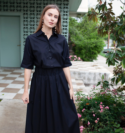 Take Pause Poplin Maxi Skirt - Midnight