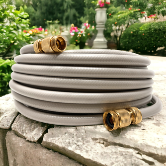 GARDEN HOSE SET 50FT GENTLE GREIGE FOR USE WITH ANY NOZZLE.