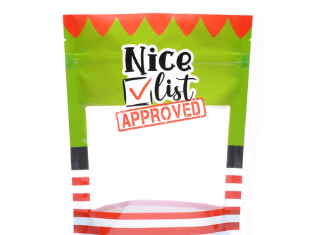 Nice List Cookie Pouches – 6.5″ x 8″ x 2.5″ Cookie Packaging Stand Up Pouch - Set of 10
