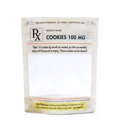 Rx Prescription Cookie Pouches – 6.5″ x 8″ x 2.5″ Cookie Packaging Stand Up Pouch - Set of 10