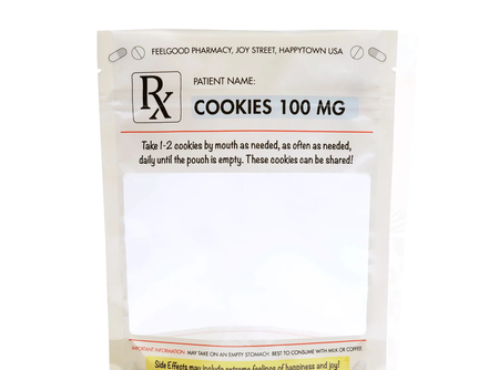 Rx Prescription Cookie Pouches – 6.5″ x 8″ x 2.5″ Cookie Packaging Stand Up Pouch - Set of 10